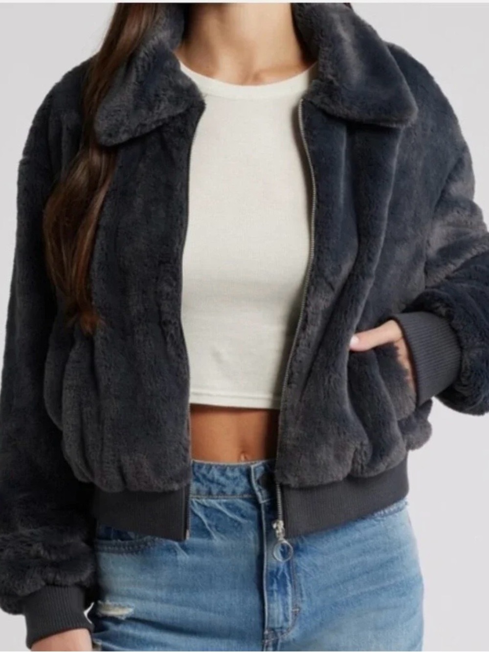Thread & Supply faux fur bomber jacket small NWT